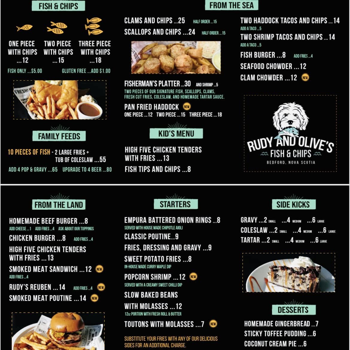 Rudy and Olive's full restaurant menu with items and prices