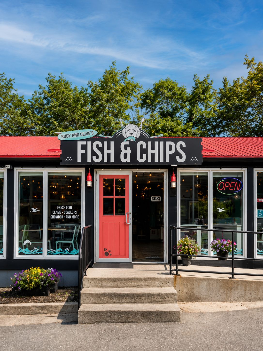 The front of Rudy and Olive's Fish and Chips in Bedford